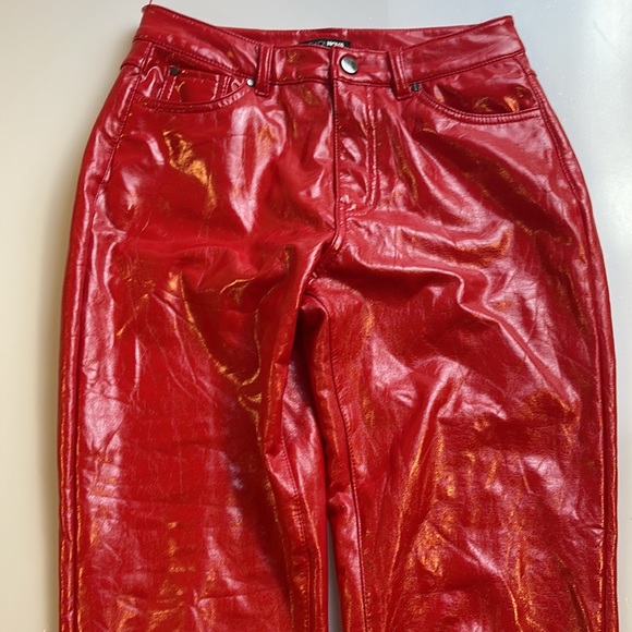 Fashion Nova Red Vinyl Pants Women                                      X16-55 - Picture 2 of 6